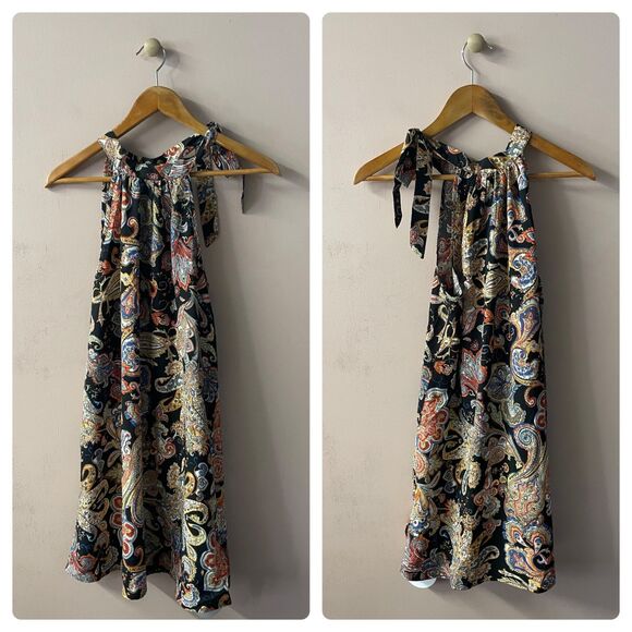 ‼️SOLD‼️SHEIN Vacay Black Paisley Halter Tie-Neck Dress - Picture 2 of 9